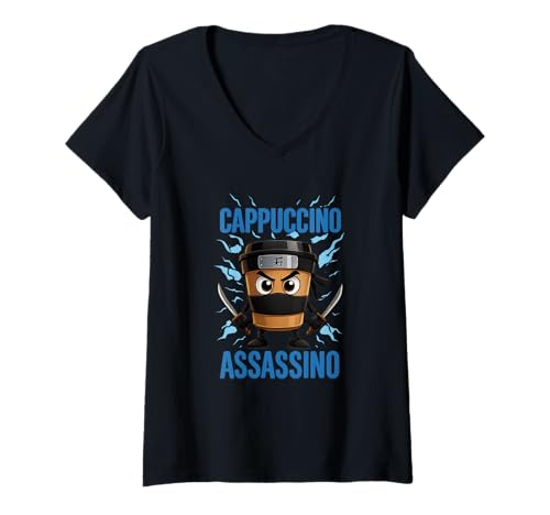 Damen Cappuccino Assassino Brainrot Italienisches Meme T-Shirt mit V-Ausschnitt Damen Cappuccino Assassino Brainrot Italienisches Meme T-Shirt mit V-Ausschnitt von Cappuccino Assassino Brainrot Italian