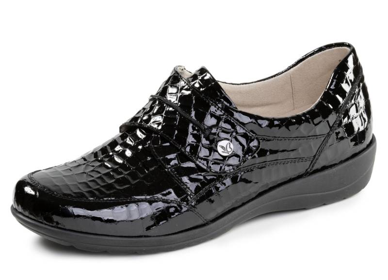 Caprice, elegante Damen-Slipper, Weite H, mit herausnehmbarem Fußbett, Schwarz, Größe 40 von Caprice