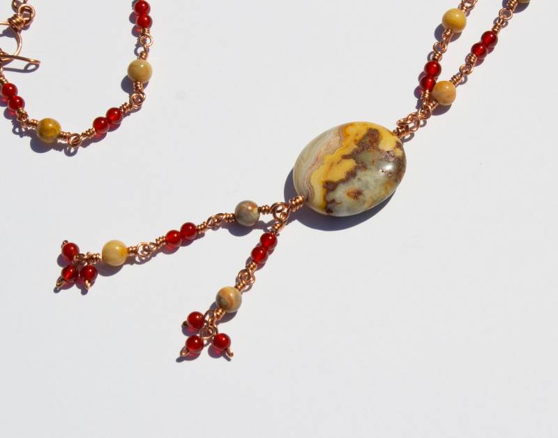 Ovaler Achat Anhänger/Kupfer/ Stein Schmuck/Boho Perlenkette/Kupferdraht/Herbstfarben/Kupferdraht/Herbstfarben von CapriciousByDesign