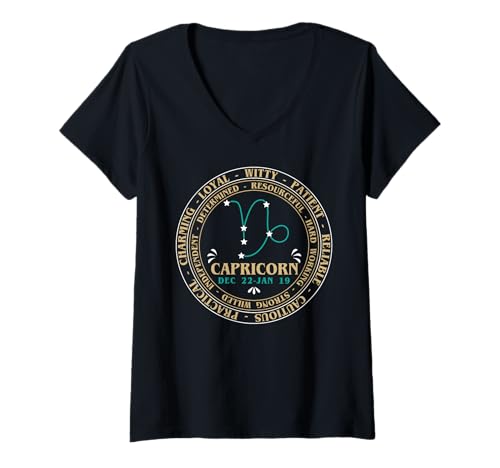 Damen Steinbock Eigenschaften Horoskop Sternzeichen Datum Lustiger Steinbock T-Shirt mit V-Ausschnitt Damen Steinbock Eigenschaften Horoskop Sternzeichen Datum Lustiger Steinbock T-Shirt mit V-Ausschnitt von Capricorn Funny Zodiac Sign Astrological Sign