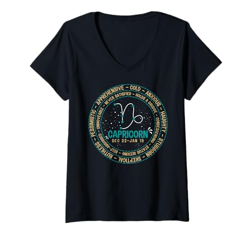 Damen Steinbock Eigenschaften Horoskop Sternzeichen Lustiger Steinbock T-Shirt mit V-Ausschnitt von Capricorn Funny Zodiac Sign Astrological Sign