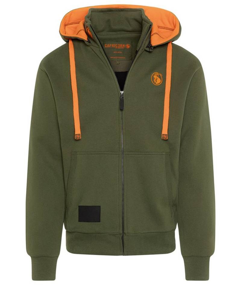 Capricorn Rockwear Kapuzenfleecejacke Kapuzenjacke olivgrün / orange mit abnehmbarer Kapuze abnehmbare Kapuze, Smartphone Tasche von Capricorn Rockwear