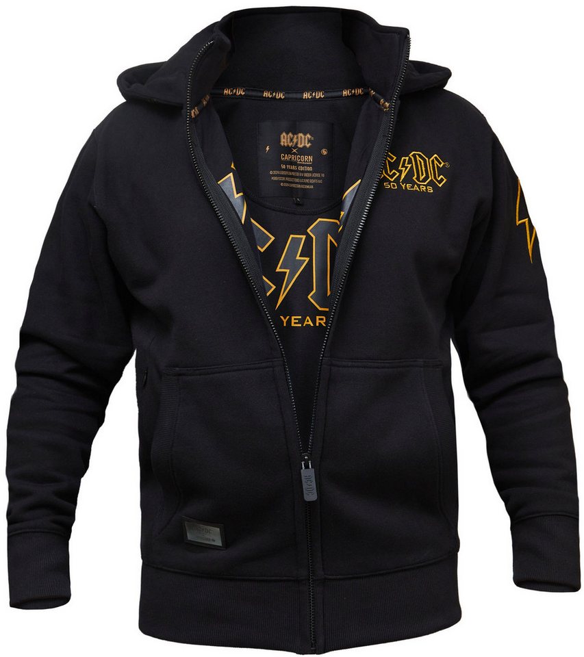 Capricorn Rockwear Kapuzensweatjacke AC/DC x CAPRICORN Rockwear 50 Years Black Logo hochschließender Kragen von Capricorn Rockwear