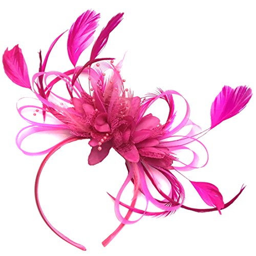 Damen-Fascinator-Haarreif, für Hochzeit und Pferderennen, mit Federn, Fuchsia / Pink von Caprilite Fashion