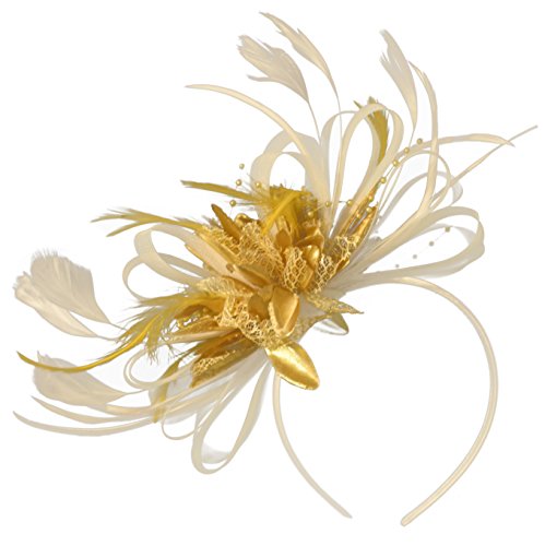 Fascinator-Haarband, mit Federn, creme-elfenbeinfarben/goldfarben von Caprilite Fashion