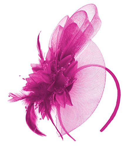 Caprilite Fascinator mit Netz, Hut und Federn, fuchsia, Einheitsgröße von Caprilite