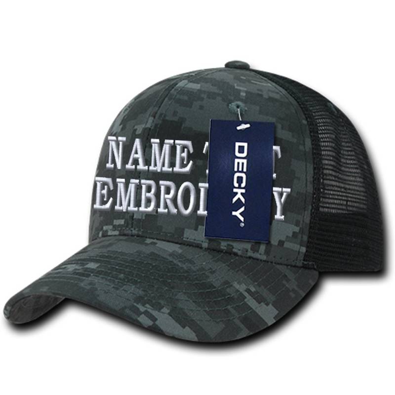 Benutzerdefinierte Stickerei Trucker Mütze Personalisiert Text Name Bestickt Mesh Baseball Snapback Cap 1053 1054 - Navy Digital Camo Schwarz von Caprobot
