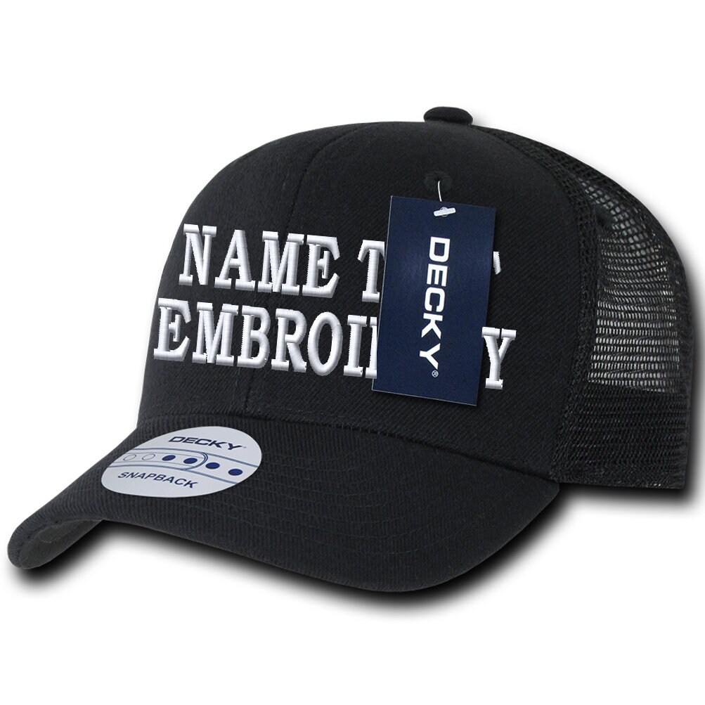 Benutzerdefinierte Stickerei Trucker Mütze Personalisiert Text Name Bestickt Mesh Baseball Snapback Cap 1053 - Schwarz Benutzerdefinierte Stickerei Trucker Mütze Personalisiert Text Name Bestickt Mesh Baseball Snapback Cap 1053 - Schwarz von Caprobot
