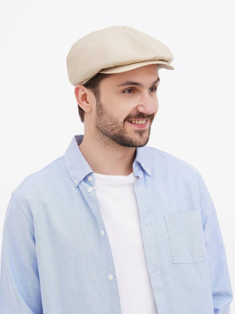 Sommer Schiebermütze Herren Beige - Leinen Baumwolle Flache Kappe Leicht 8-Panel Gatsby Mütze Geschenk von CapsHatsUA
