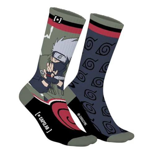 Capslab Naruto Socken Kakashi – Offiziell lizenzierte Anime-Socken für Herren und Damen – Bequeme Baumwollsocken mit Kakashi Hatake & Konoha-Symbol - 39-42 von Capslab