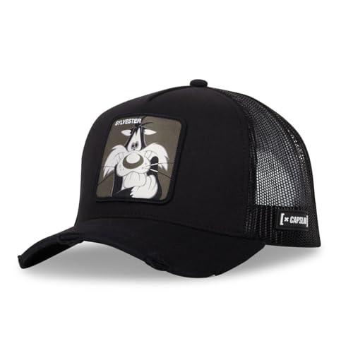 Capslab Sylvester Looney Tunes Used-Look Schwarz Verstellbare Truckercap - One-Size von Capslab