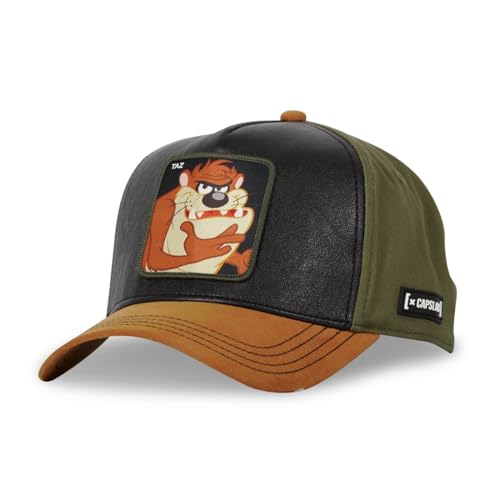Capslab Taz Looney Tunes Kunstleder Schwarz Braun Grün Verstellbare Snapback Cap - One-Size von Capslab