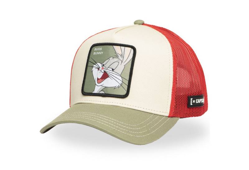 Capslab Trucker Cap CAPSLAB HFT Trucker Mesh Cap Looney Tunes Bugs Bunny White/Red/Olive (Basecap, Meshcap, Trucker Kappe) von Capslab