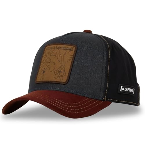 Capslab Wile E. Coyote und Road Runner Looney Tunes Denim Velours Blau Weinrot Schwarz Verstellbare Snapback Cap - One-Size Capslab Wile E. Coyote und Road Runner Looney Tunes Denim Velours Blau Weinrot Schwarz Verstellbare Snapback Cap - One-Size von Capslab