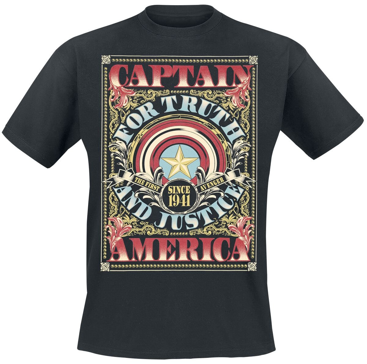 Captain America - Marvel T-Shirt - Flourish Shield - M bis XXL - für Männer - Größe XL - schwarz  - Lizenzierter Fanartikel von Captain America