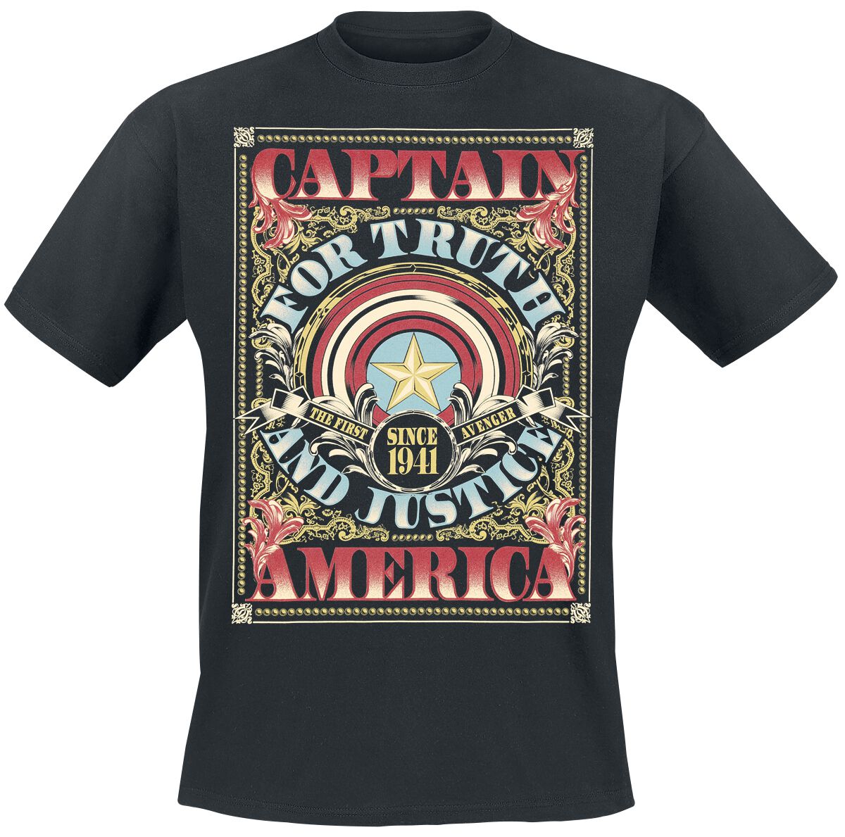 Captain America - Marvel T-Shirt - Flourish Shield - M bis XXL - für Männer - Größe XXL - schwarz  - Lizenzierter Fanartikel von Captain America