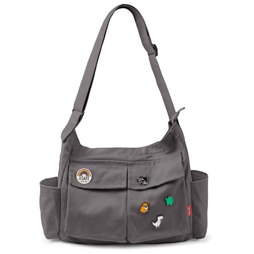 Captain Blues Canvas Messenger Bag Umhängetasche Crossbody Schulter Tote Hobo Bag für Frauen und Männer - Große Tasche mit mehreren Fächern (Grey) von Captain Blues