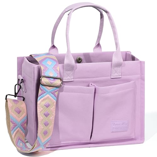 Captain Blues Canvas Tasche Damen, große Tote Bag, Arbeitstasche Damen, Handtasche Umhängetasche Schultertasche mit Fächern für Uni, Schule, Shopper (Lila) von Captain Blues