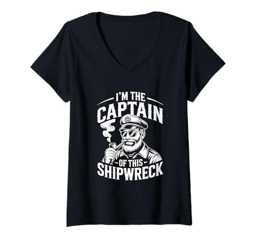 Damen Nautischer Humor Ship Boat Captain Shipwreck T-Shirt mit V-Ausschnitt von Captain Shipwreck Graphics