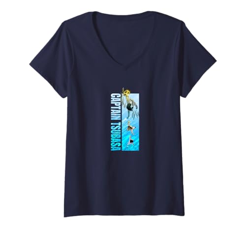 Damen Captain Tsubasa Fallrückzieher (C) Yoichi Takahashi T-Shirt mit V-Ausschnitt von Captain TSUBASA