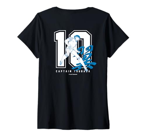 Damen 【Rückenaufdruck】 Captain Tsubasa Tsubasa Ozora(Nummer 10) T-Shirt mit V-Ausschnitt von Captain TSUBASA