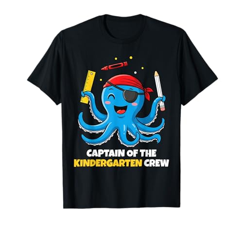 Niedlicher Oktopus-Piraten-Kindergarten Jungen Kinder Schulanfang T-Shirt Niedlicher Oktopus-Piraten-Kindergarten Jungen Kinder Schulanfang T-Shirt von Captain of the Kindergarten Crew First Day Of