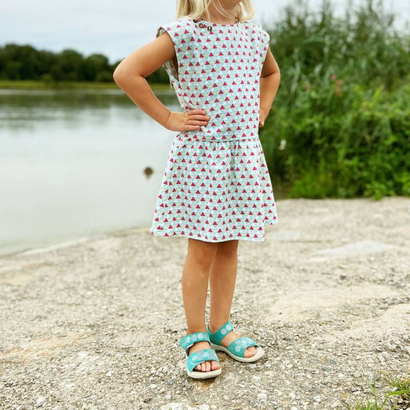 Mädchen Kleid Im Retro Vintage Look Aus Baumwoll Jersey | Ca 3-6 Jahre Dreieck Muster Lässiger, Bequemer Schnitt von CaptainSandfuss