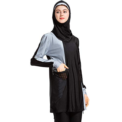 CaptainSwim Neue Muslimische Badebekleidung für Frauen Mädchen Vollständige Abdeckung Burkini Badeanzug Set Islamischer Hijab Bescheiden Strandkleidung Schwimmen Passen Kostüm (4XL, Schwarz) von CaptainSwim