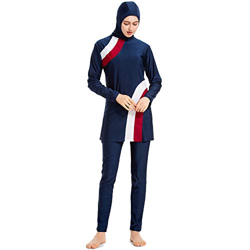 CaptainSwim Neue Muslimische Badebekleidung für Frauen Mädchen Vollständige Abdeckung Burkini Badeanzug Set Islamischer Hijab Bescheiden Strandkleidung Schwimmen Passen Kostüm (L, Blau) von CaptainSwim