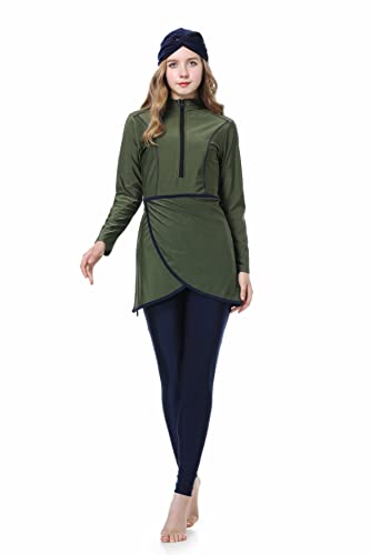 CaptainSwim Muslimische Bademode für Frauen Volle Abdeckung Burkini Modest Badeanzug Set Islamische Hijab Beachwear (DE/NL/SE/PL, Alphanumerisch, XL, Regular, Regular, Schlanke Mädels, Armee grün) von CaptainSwim