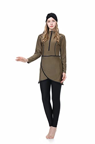 CaptainSwim Muslimische Bademode für Frauen Volle Abdeckung Burkini Modest Badeanzug Set Islamische Hijab Beachwear (DE/NL/SE/PL, Alphanumerisch, 3XL, Regular, Regular, Schlanke Mädels, Braun) von CaptainSwim