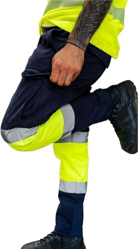 Capto Apparel Warnschutzhose mit Reflektionsstreifen - Neon Warnhose - Arbeitshose und Sicherheitshose für Herren - Warnschutz Bundhose - Warnschutz für Professionals – Marineblau/Gelb – XL von Capto