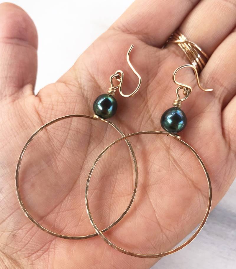 14 K Gold-Creolen Mit Tahitiperlen von CaptureMauiHawaii