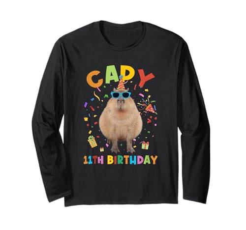 Capy zum 11. Geburtstag Lustiges Capybara-Geburtstagstier für Jungen und Mädchen Langarmshirt von Capy Birthday Funny Capybara Animals Boys Girls