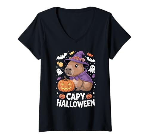 Damen Capy Halloween – Capybara Halloween Kostüm Party T-Shirt mit V-Ausschnitt Damen Capy Halloween – Capybara Halloween Kostüm Party T-Shirt mit V-Ausschnitt von Capy Spooky Collective | Cute Halloween Animals