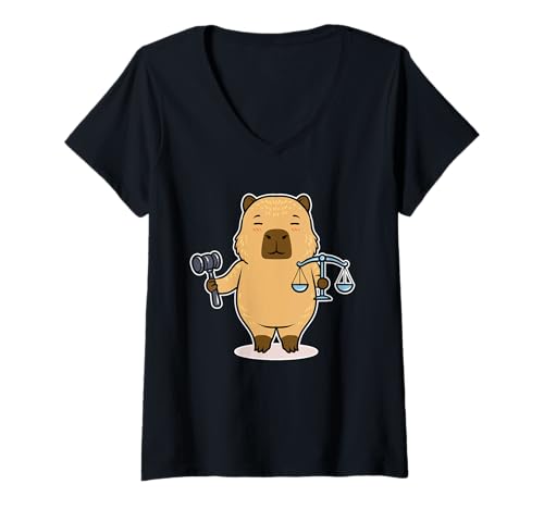 Damen Capybara Rechtsanwalt Justizwaage Lustig Legal Humor T-Shirt mit V-Ausschnitt von CapyJustice
