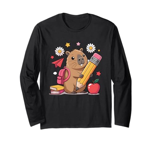Cute Capybara Backpack Pencil Books Kids Back to School Langarmshirt Cute Capybara Backpack Pencil Books Kids Back to School Langarmshirt von Capybara Animal Back To School