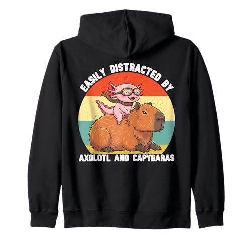 Leicht abgelenkt von Axolotl und Capybaras für Kinder und Jungen Kapuzenjacke von Capybara Axolotl Lover for Girls Boys Men Kids