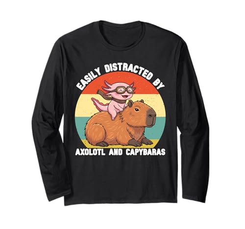 Leicht abgelenkt von Axolotl und Capybaras für Kinder und Jungen Langarmshirt von Capybara Axolotl Lover for Girls Boys Men Kids