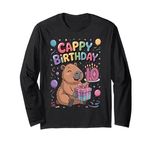 Cappy 10. Geburtstag Capybara Liebhaber süße Party Mädchen Langarmshirt von Capybara Birthday Party for Boys Girls Cool Tee