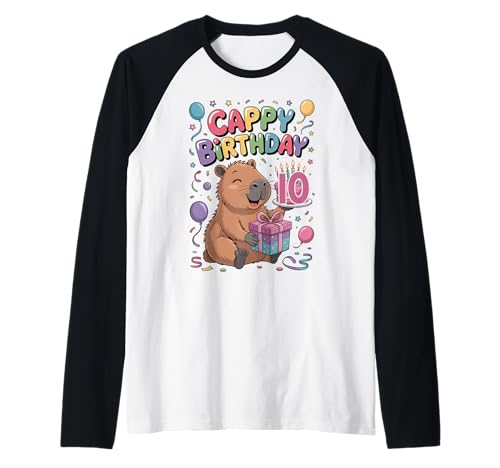 Cappy 10. Geburtstag Capybara Liebhaber süße Party Mädchen Raglan von Capybara Birthday Party for Boys Girls Cool Tee