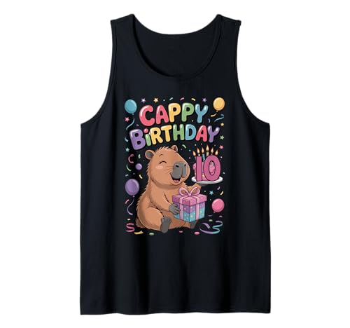 Cappy 10. Geburtstag Capybara Liebhaber süße Party Mädchen Tank Top von Capybara Birthday Party for Boys Girls Cool Tee