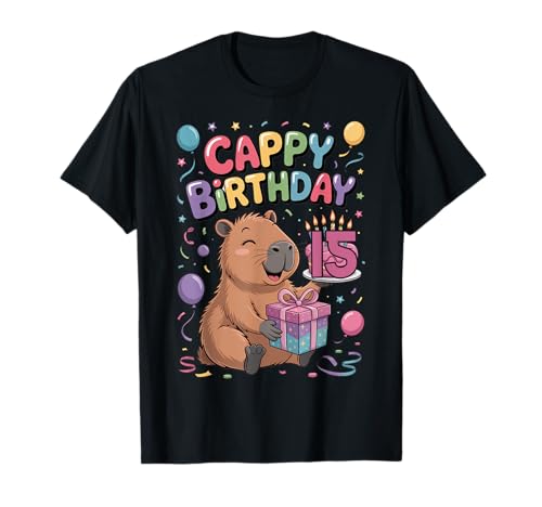 Cappy 15. Geburtstag Capybara Liebhaber süße Party Mädchen T-Shirt von Capybara Birthday Party for Boys Girls Cool Tee