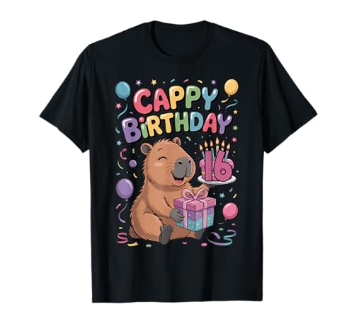 Cappy 16. Geburtstag Capybara Liebhaber süße Party Mädchen T-Shirt von Capybara Birthday Party for Boys Girls Cool Tee