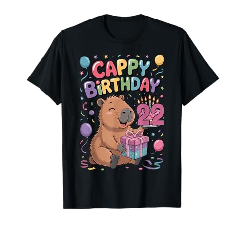 Cappy 22. Geburtstag Capybara Liebhaber süße Party Mädchen T-Shirt von Capybara Birthday Party for Boys Girls Cool Tee