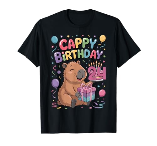 Cappy 24. Geburtstag Capybara Liebhaber süße Party Mädchen T-Shirt von Capybara Birthday Party for Boys Girls Cool Tee
