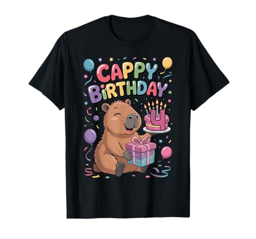 Cappy 4. Geburtstag Capybara Liebhaber süße Party Mädchen T-Shirt von Capybara Birthday Party for Boys Girls Cool Tee