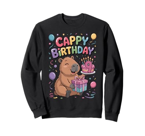 Cappy 9. Geburtstag Capybara Liebhaber süße Party Mädchen Sweatshirt von Capybara Birthday Party for Boys Girls Cool Tee