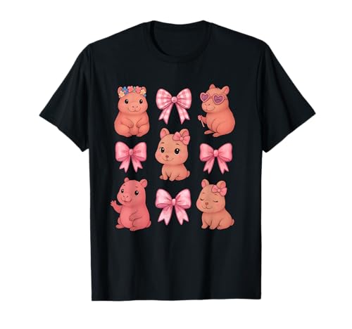 Süße kokette Schleife Capybara Pyjama Pjs Kleidung Mädchen Damen T-Shirt von Capybara Christmas Gifts Tee Graphic Tees Girls