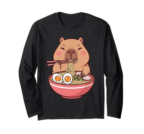 Süße Capybara Ramen Kawaii Kinder Jungen Mädchen Cool Anime Teen Langarmshirt von Capybara Clothes for Girls Funny Animal Graphic